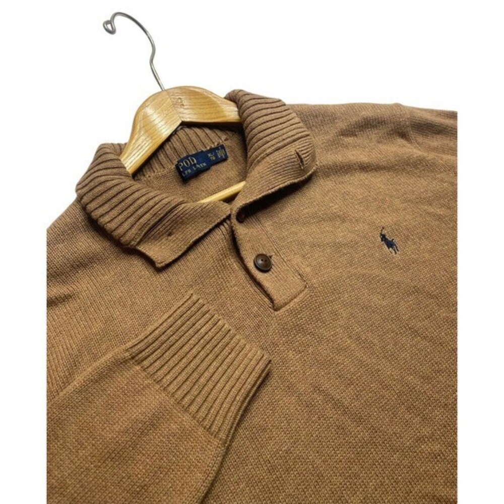 Polo Ralph Lauren Men’s Brown Long Sleeve pull Over 1/4 quarter zip Sweater Sz L
